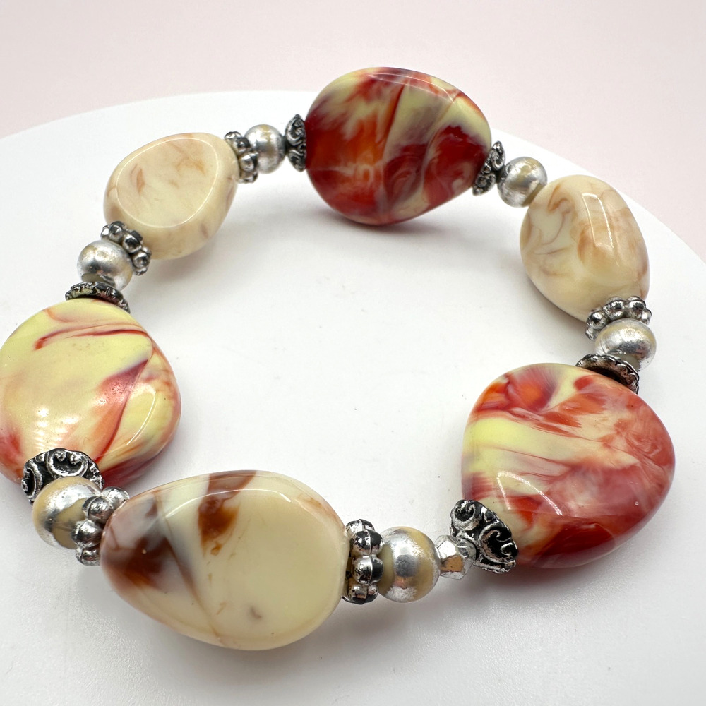 Vintage Y2K Cream Red Marbled Bracelet Statement Women's Classic Fashion Jewelry